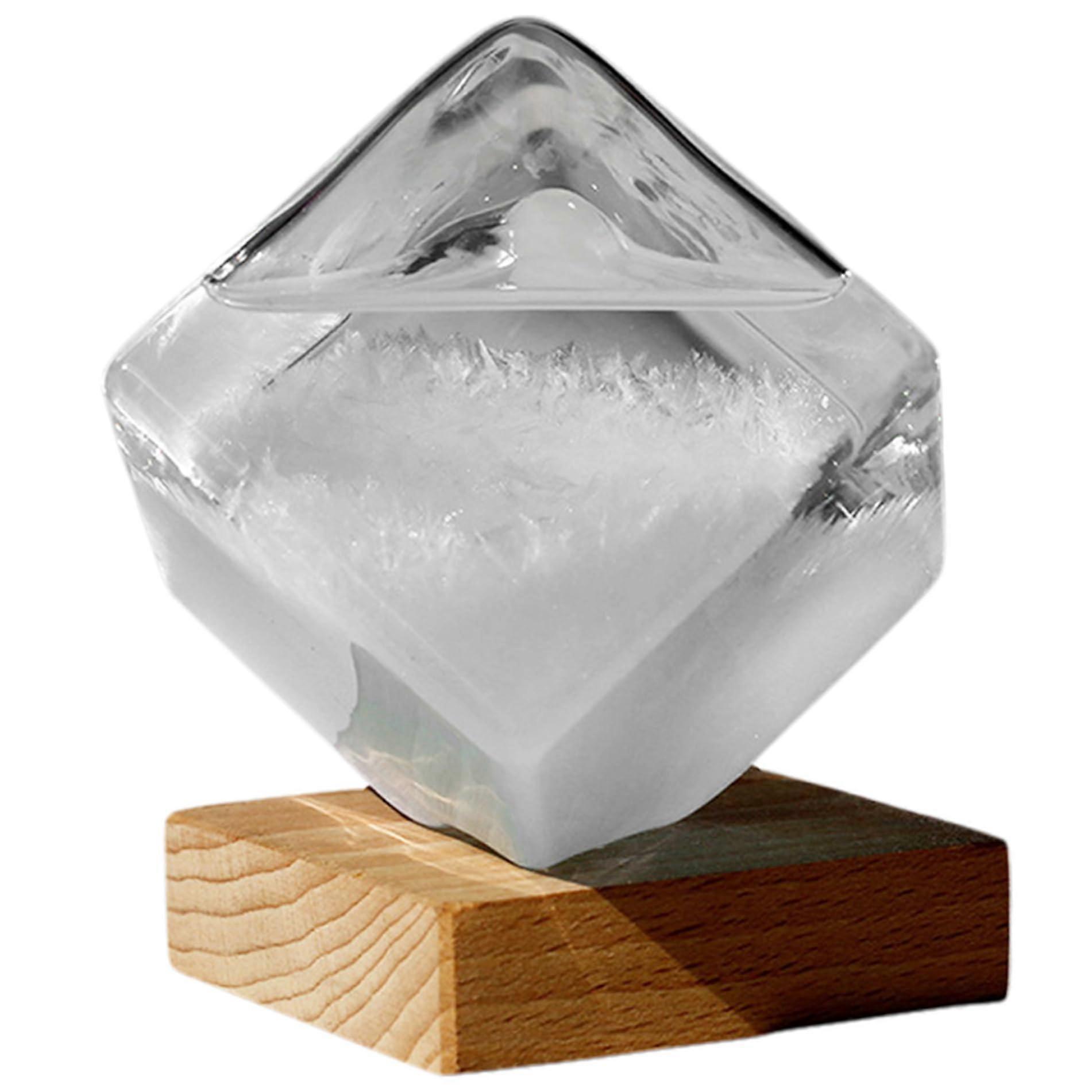 Storm Glass Weather Predictor with Wooden Base, Decorative Cube Forecaster for Home and Office