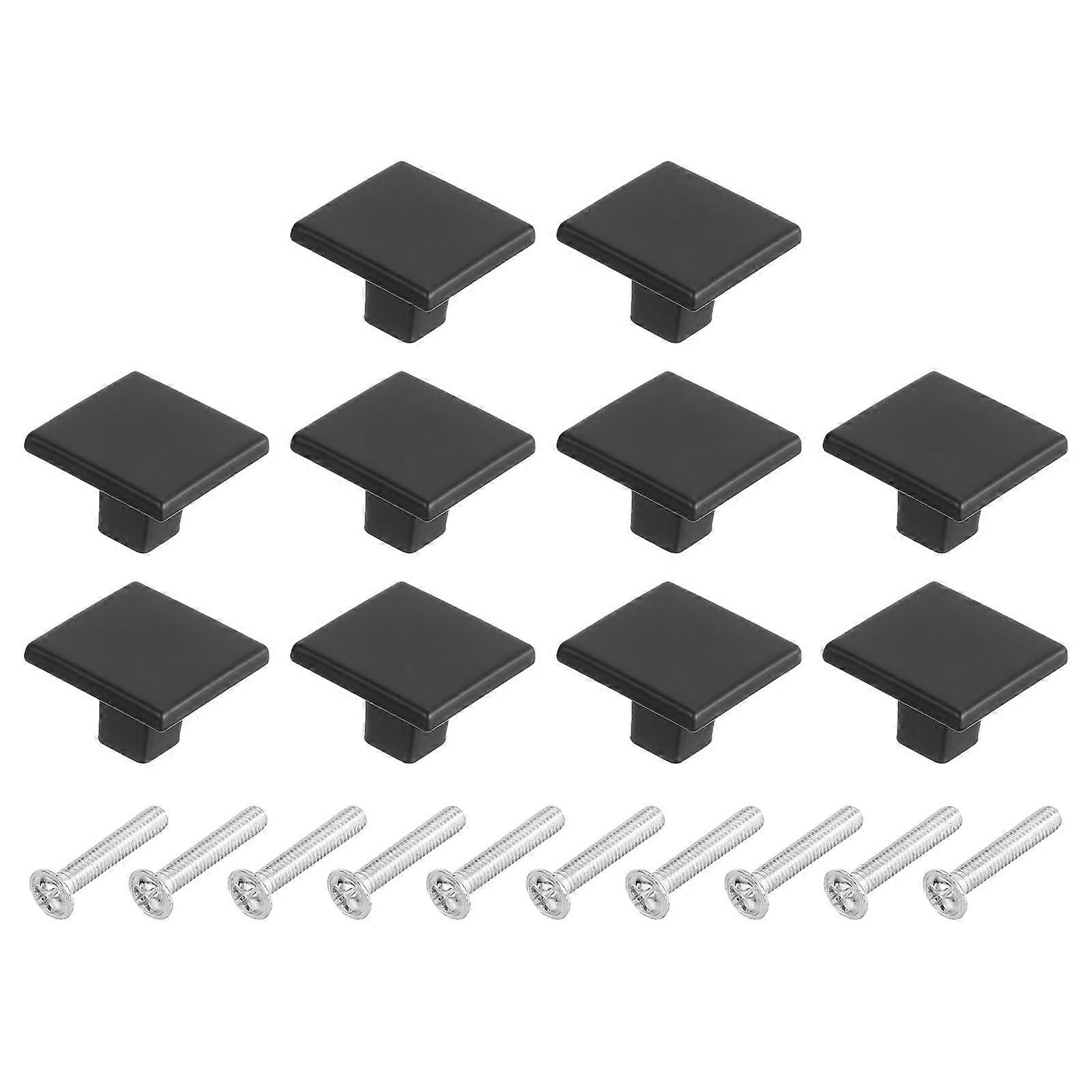 10Pcs Black Square Cabinet Knobs Set, 1.2in Modern Aluminum Drawer Knobs for Kitchen and Dresser