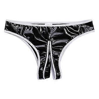 Culotte string effet mouillé pour femme, style string, avec fermeture éclair à l'entrejambe.