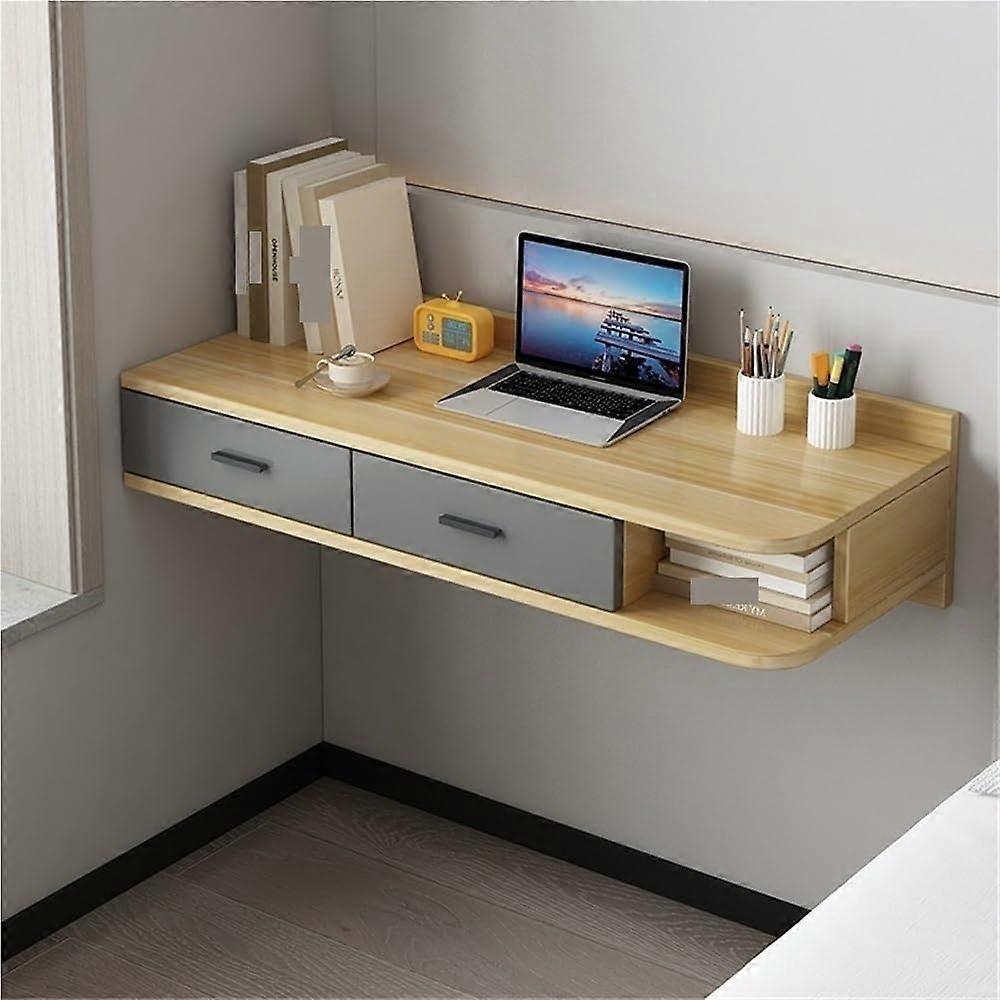 Wall Mounted Desk with Drawer, Floating Computer Desk for Small Spaces, Natural Left 39.4x15.8x9.8IN