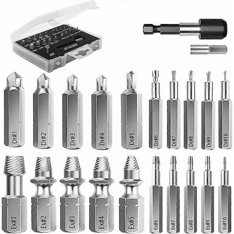 Broken Screw Extractor Kit, 22 PCS Upgraded HSS 4341 Alloy Steel Extraction Tools with Drill Bits 2 Magnetic Extension Bit Holders Socket Adapter for 