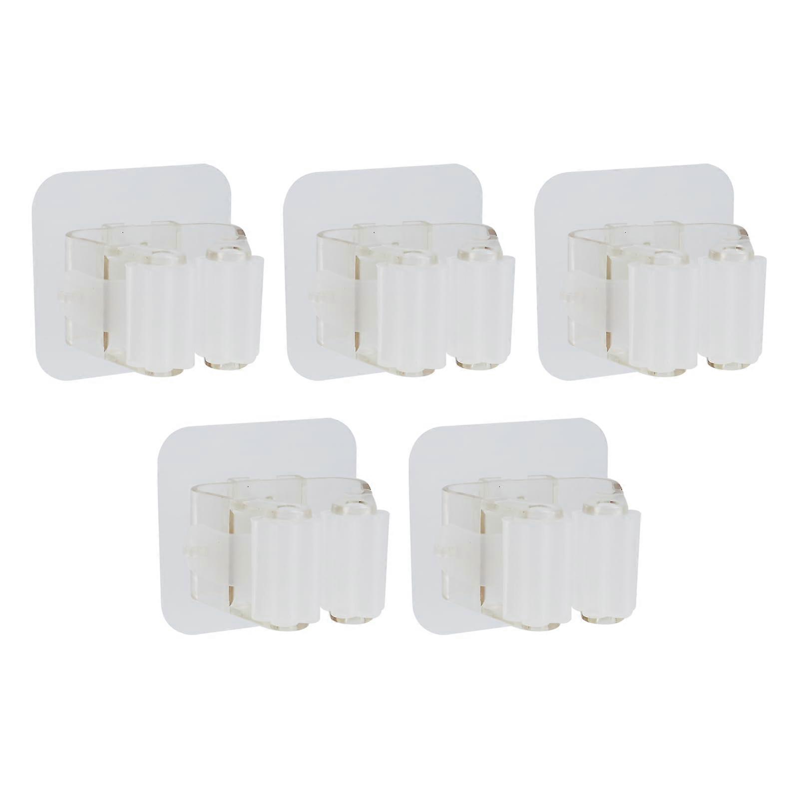 5Pcs Self Adhesive Broom and Mop Holder Wall Mounted Organizer Clear ABS Plastic SpaceSaving