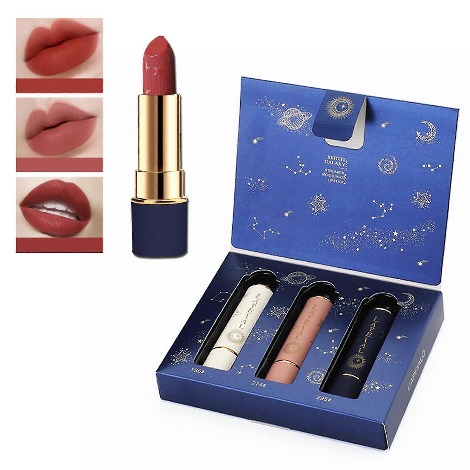 3PCS Ruby Red Velvet Matte Lipstick Set Waterproof Long Lasting Smudge Proof Finish