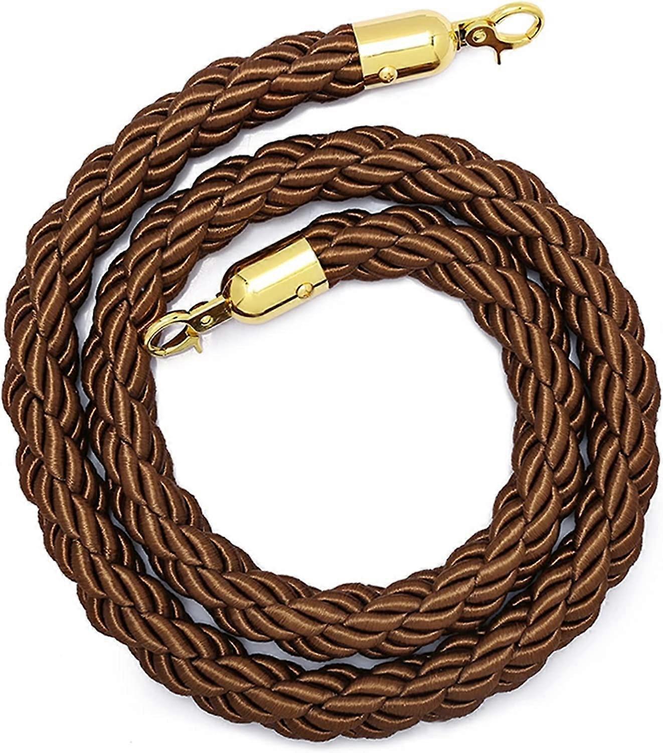 Brown Braided Stanchion Rope with Elegant Snap Hooks, 5m Heavy Duty Queue Barrier Rope