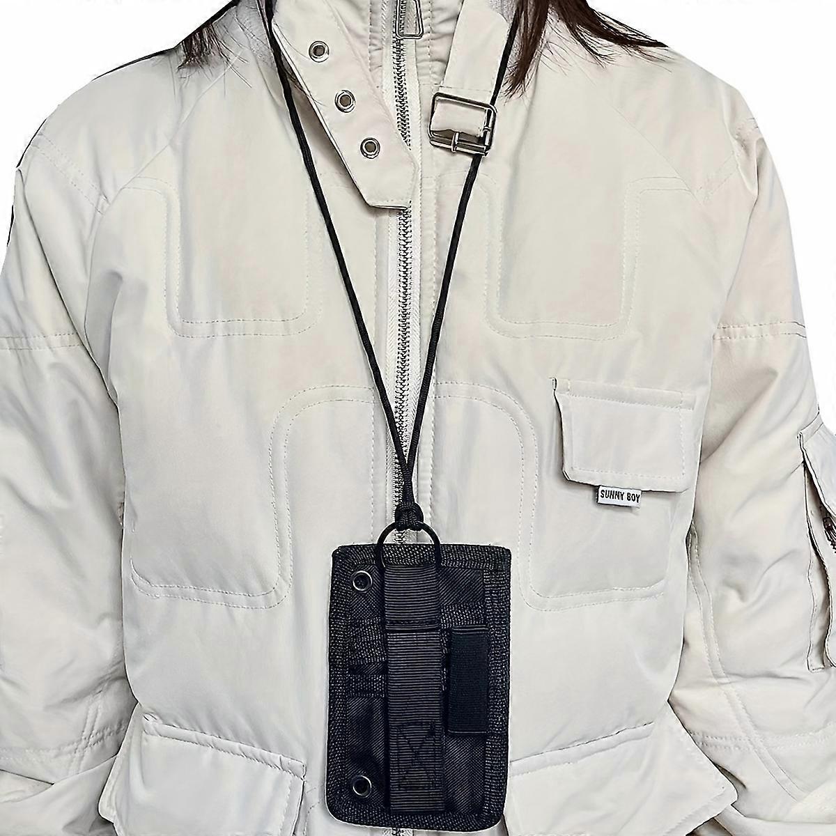 Solid-color nylon waterproof travel document case, outdoor tactical multi-functional lanyard document case, portable card case