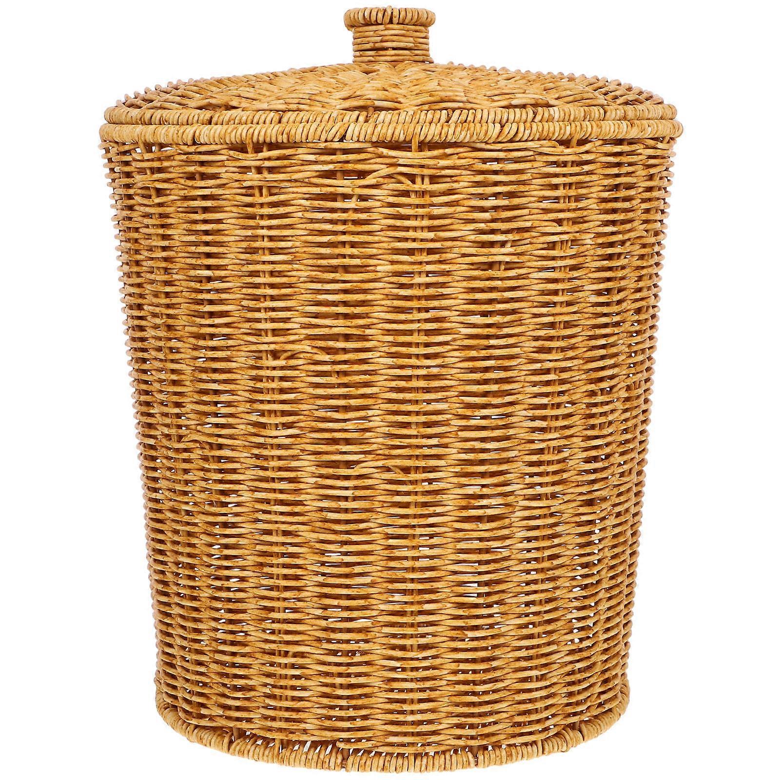 Rustic Trash Can for Storage with Plastic Sundries Basket