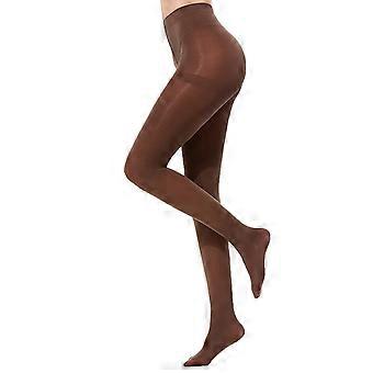 Fleece-Lined Thigh-High Tights for Women, Semi-Opaque Solid Color Footed Pantyhose – Coffee, One Size