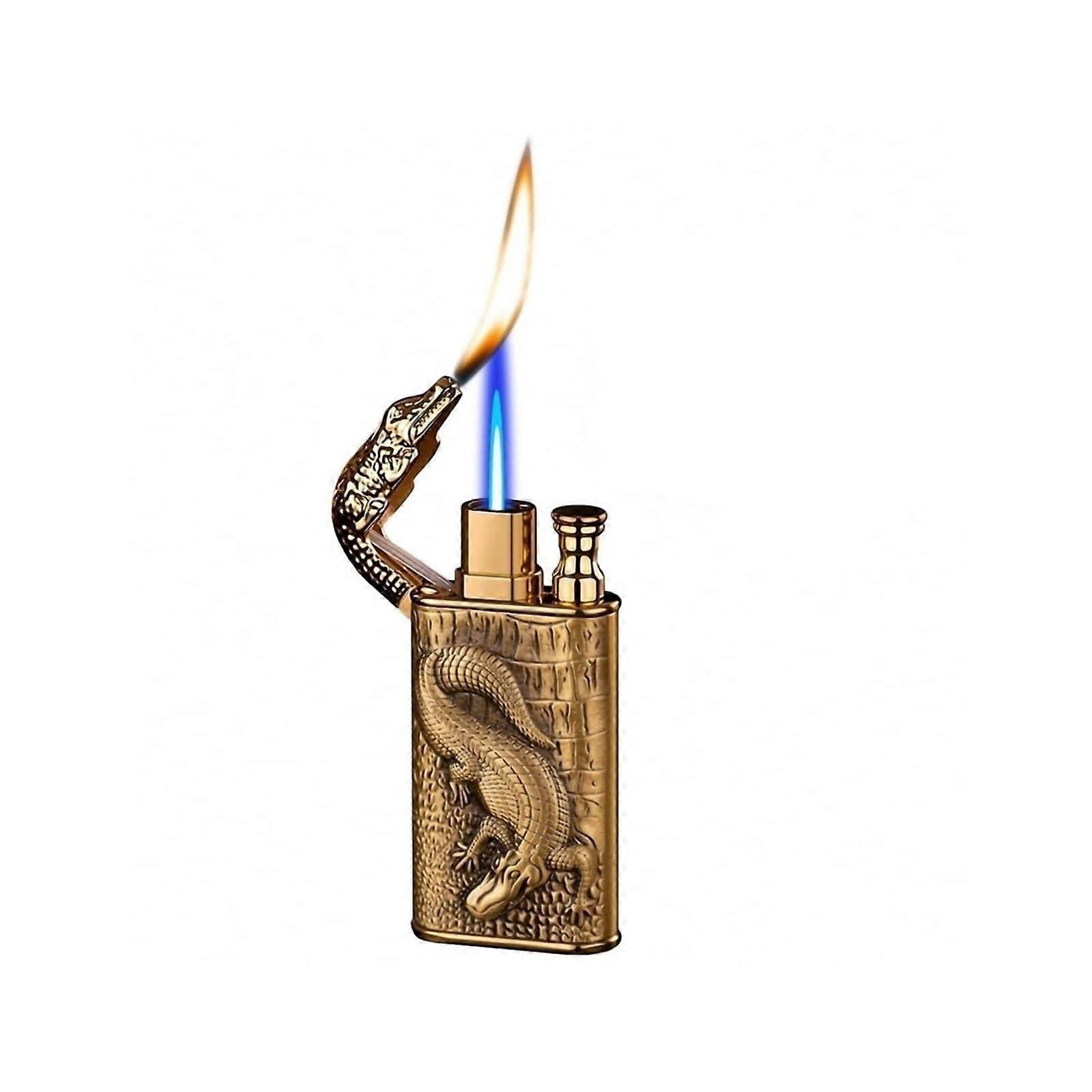 Gold Windproof Dual Flame Butane Torch Lighter, Adjustable Flame Camping Refillable Design