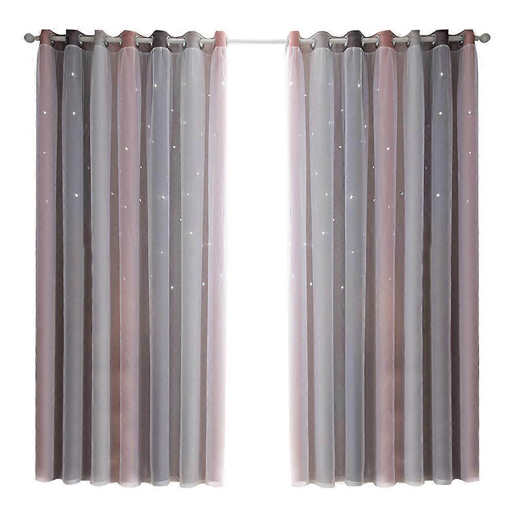 Grey Sunshade Window Curtains Double-Layer Gradient 2Pcs Set