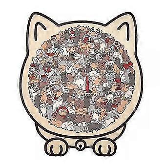 Irregular Morandi-Colored Cat Shaped Wooden Jigsaw Puzzle Unique Animal Shape Wooden Puzzles for Adults Kids Holiday Birthday Present Idea-lxb