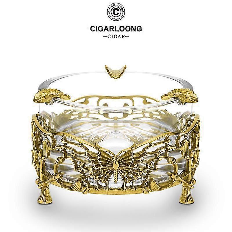 Cigar Ashtray Crystal Quality Copper Base Glass Smooth High Transparency