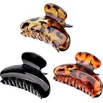 Hair Claw Clip, Set of 3 Leopard Hair Clip Plastic Hair Clip Con Thick Claws Small Acrylic Hair Claw Clip for Women Girls (3 Colors)