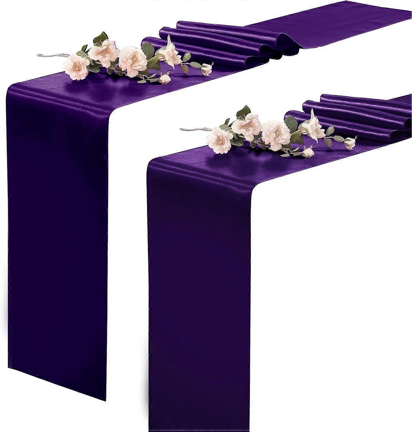 2 Pack Purple Table Runners 12 x 108 Inch, Rectangular Smooth Satin Silk Table