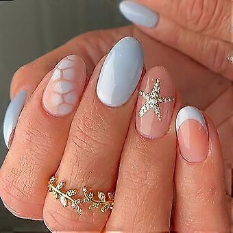 Blue Press On Nail Almond Shape ABS Fake Nail Quickly Fit Design For Girl Daily Wear Party Decorations Multicolor