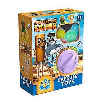 Italienisches Brainrot-Eierdreh-Spielzeug: DIY-Überraschungs-Spaß-Kapselei – Tung Tung Sahur Blindbox-Spielzeug mit Holzstab und Sammelfiguren