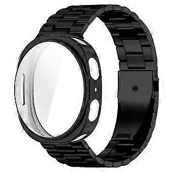 Compatible For Samsung Galaxy Watch9 40mm / Watch8 40mm 3-Bead Stainless Steel Strap with TPU Full Cover Watch Case