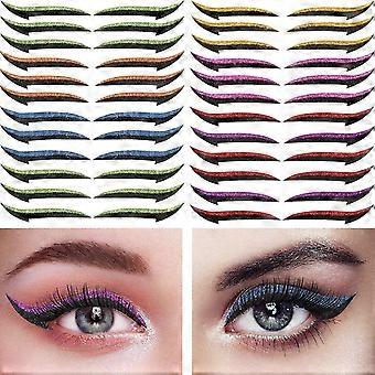 24 Pairs Reusable Eyeliner and Eyelash Stickers, Glitter Eyeliner Stickers Makeup Double Eyelid Tape Reusable Self-Adhesive Eye Line Strip Sticker Ins