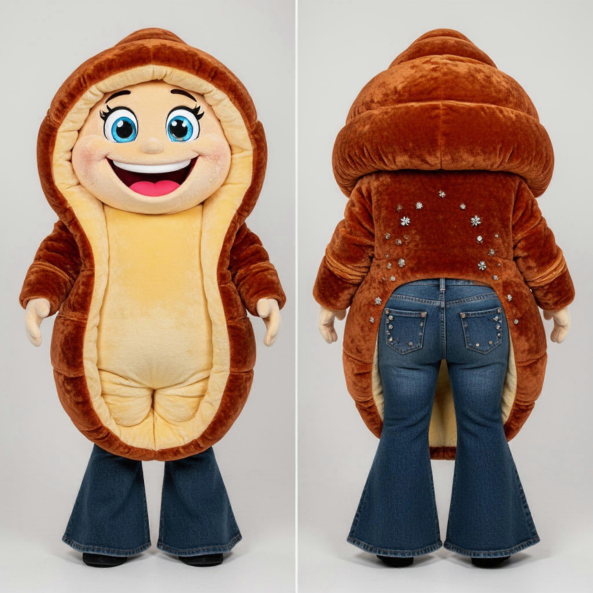 MASTICOT Rust Brown Smiling Croissant Mascot