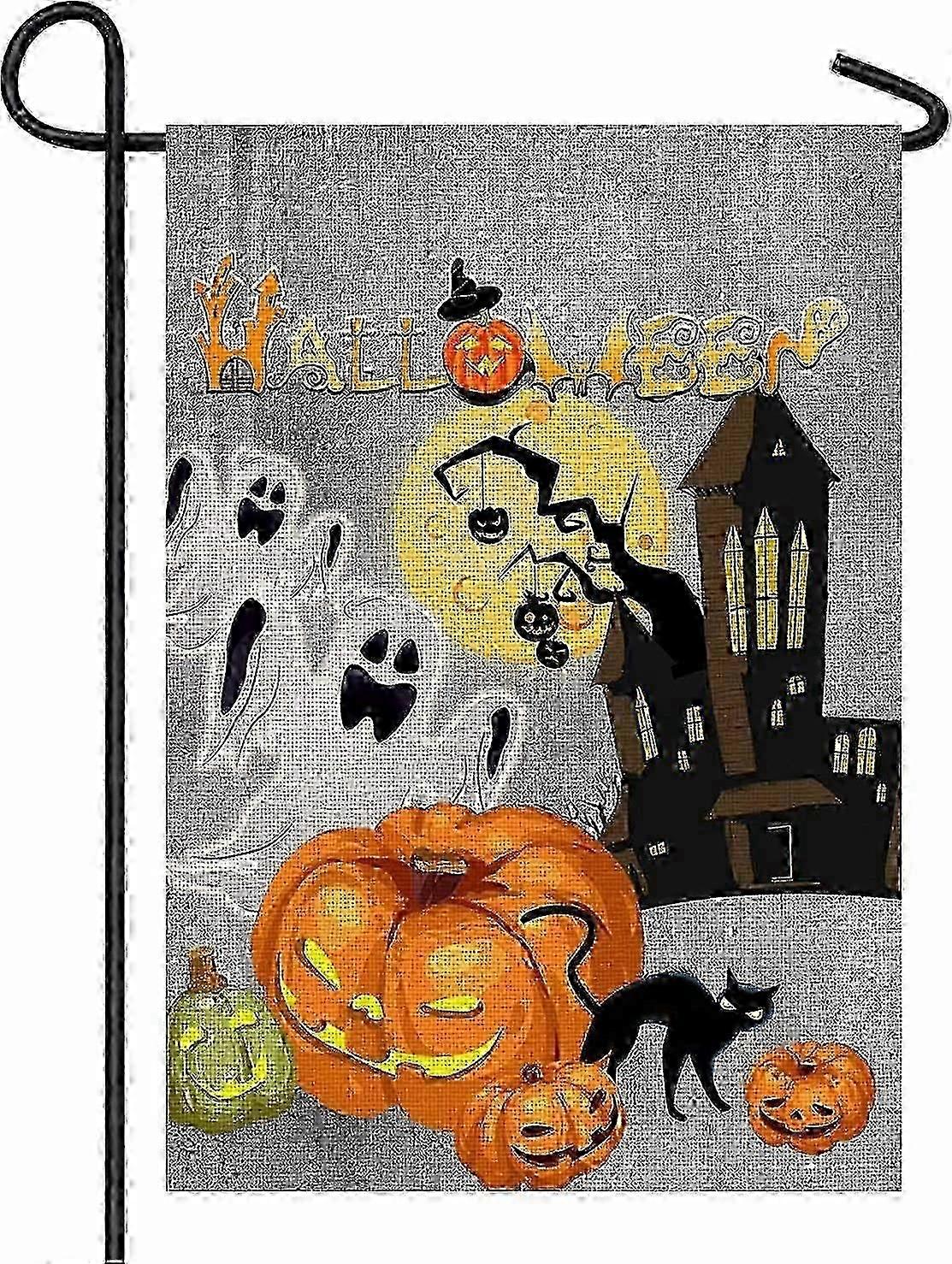 Double-Sided Burlap Halloween Flag-y6