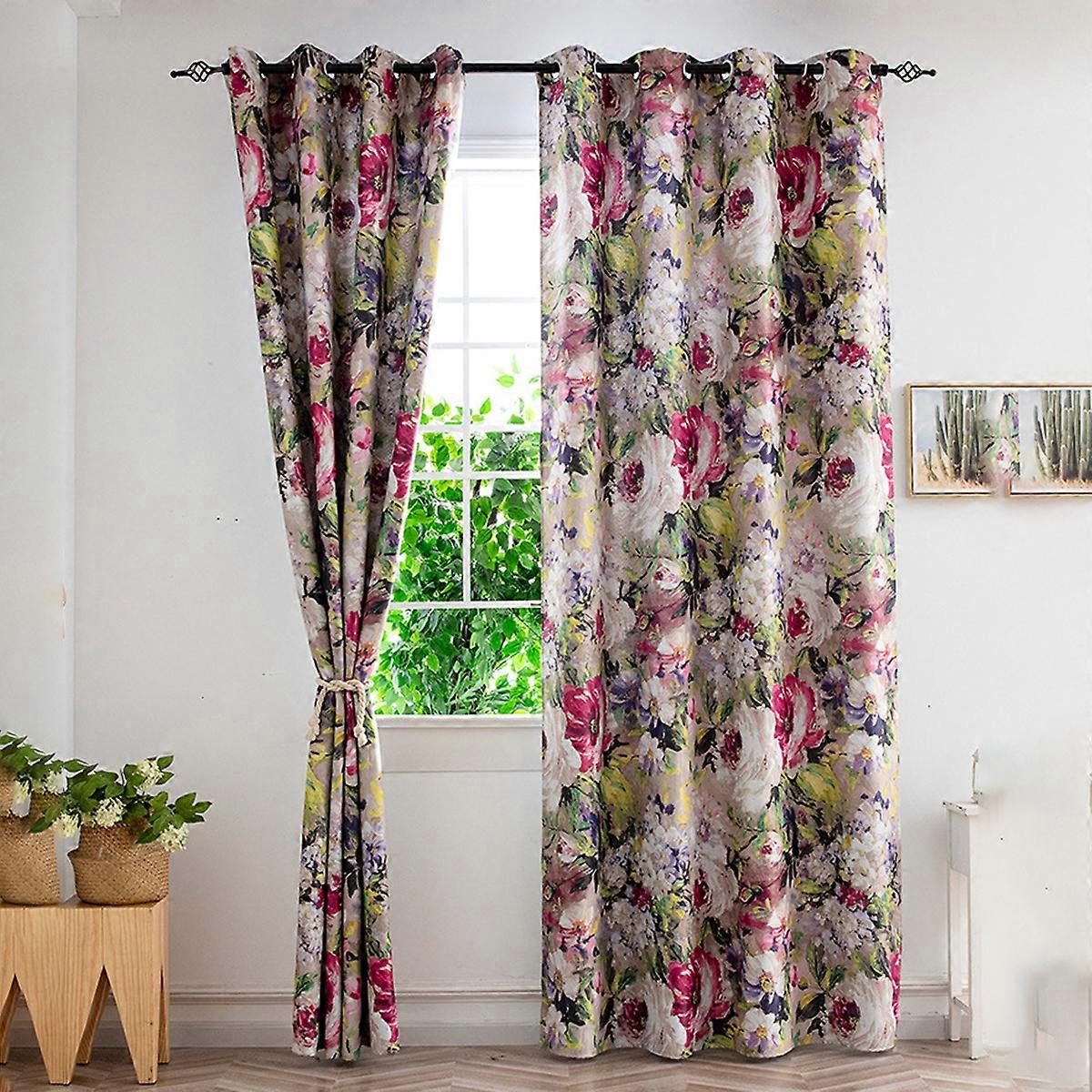Impressionistic Floral Polyester Curtain, Half-Shading Rustic Drapery