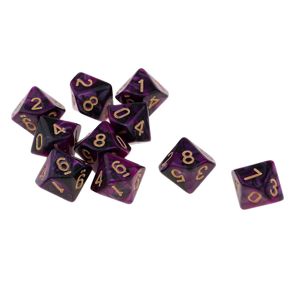 10x 10-sided Game Dice 16mm Dice for Board Games /Teaching Math Purple+Black