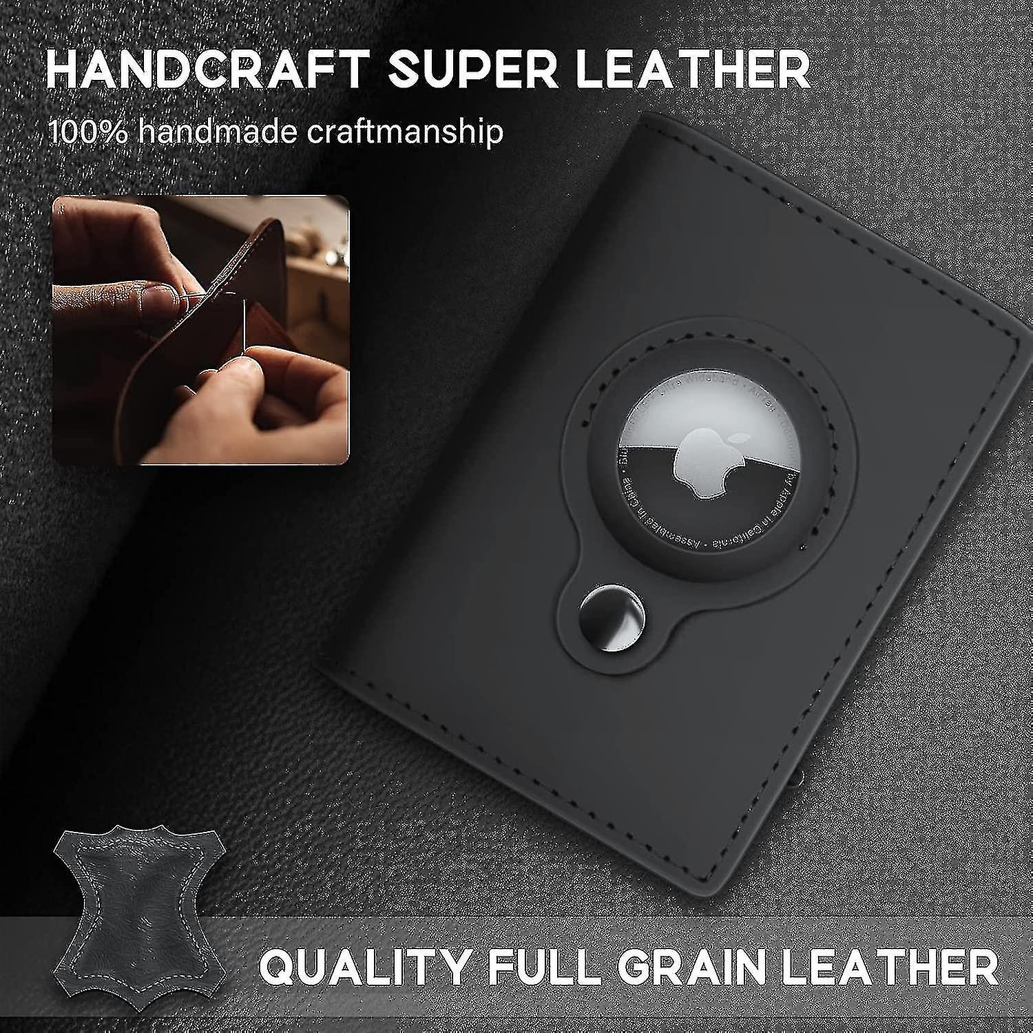 thumbnail image 2 of Airtag Wallet Genuine Leather Air Tag Wallet Rfid Technology Credit Card Holder With Minimalist Wallet For Men For Apple Airtag No Airtag Included 2 of 12