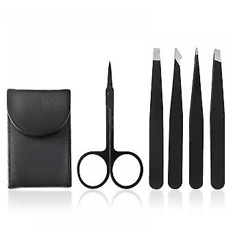 Tweezers Set 5-Piece - Stainless Steel Tweezers with Scissors,  Precision Tweezer for Eyebrows, Splinter & Ingrown Hair Removal