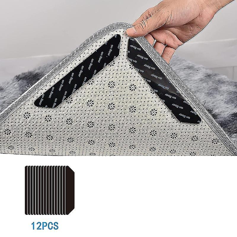 Rug Grippers, 12 Pcs Double Sided Washable Removable Anti Curling Corner Carpet Gripper