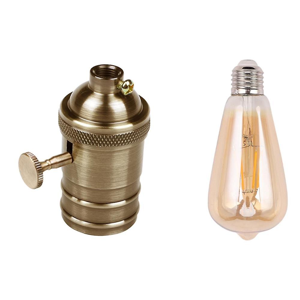 1 Pcs E26/e27 Brass Copper Lamp Light Bulb Holder Socket & 1 Pcs Dimmable E27 4w Filament St64 Cob