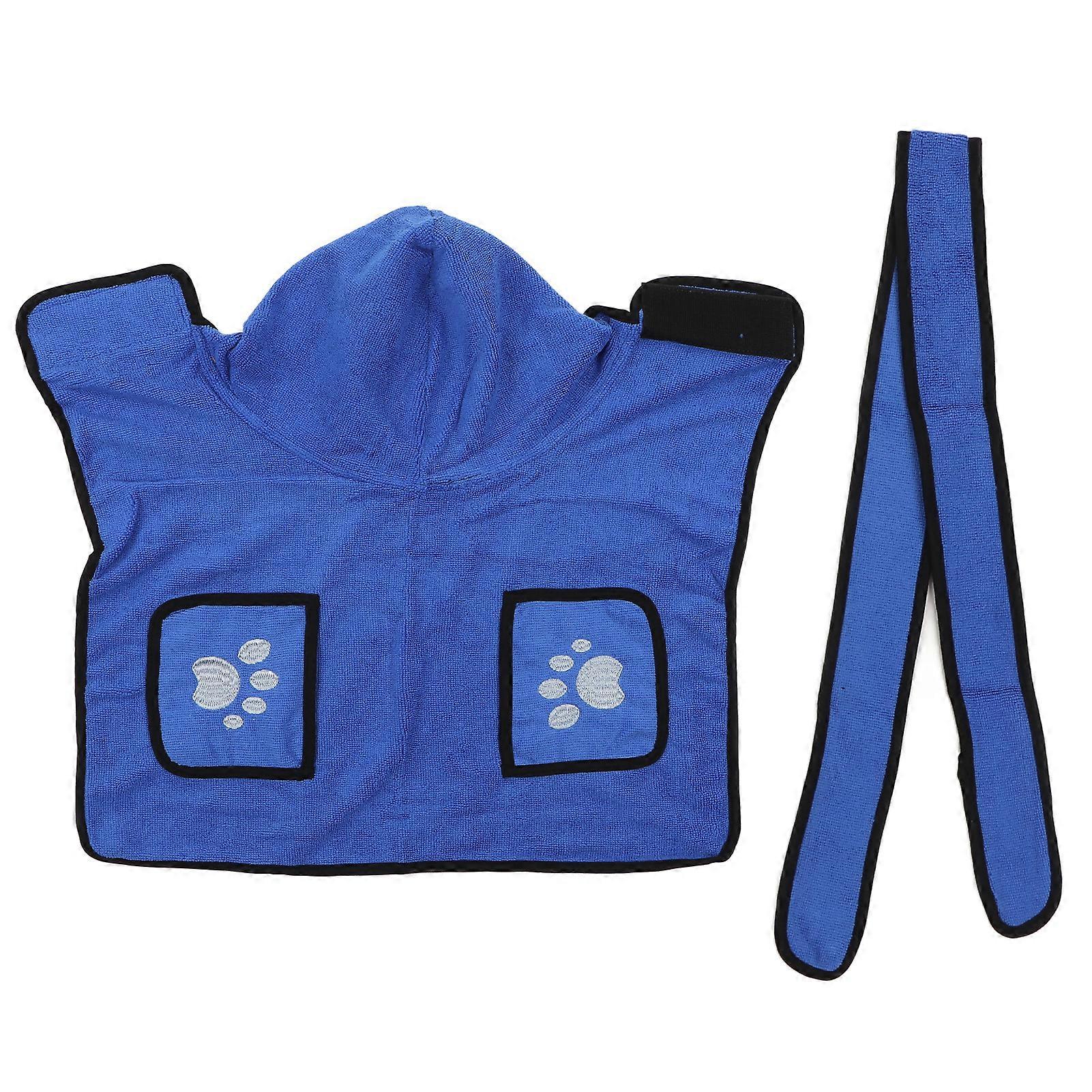 Dog Towel Strong Absorbent Quick Drying Hand Pockets Design Hooded Dog Bathrobe with Waistband for Cat Blue XS