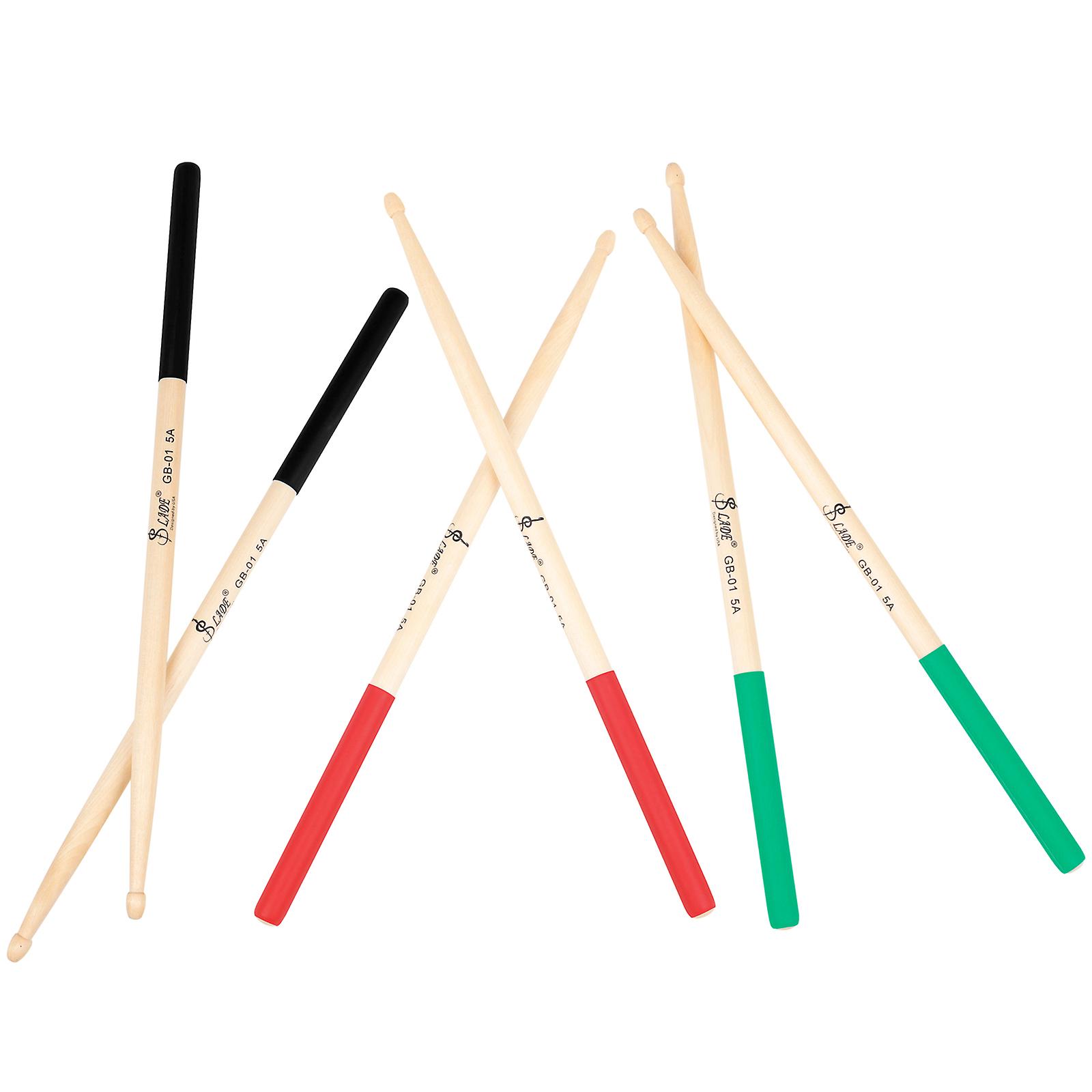3 Pairs 5a Drum Sticks Maple Wood Drumsticks Triangular Tip Non-slip Rubber