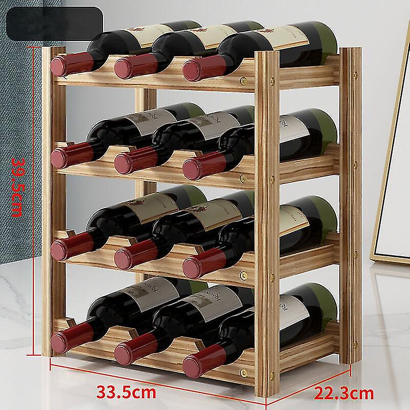 Portabottiglie orizzontale portabottiglie, 4 livelli per 12 bottiglie Portabottiglie di vino in legno Dimensioni 33,5x22,3x39,5 cm Portabottiglie l...