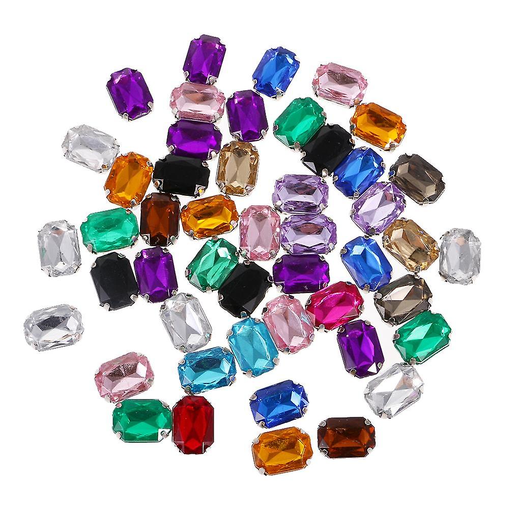 50pcs 10*14mm Rectangle Acrylic Rhinestone Button Multi-color for DIY Craft