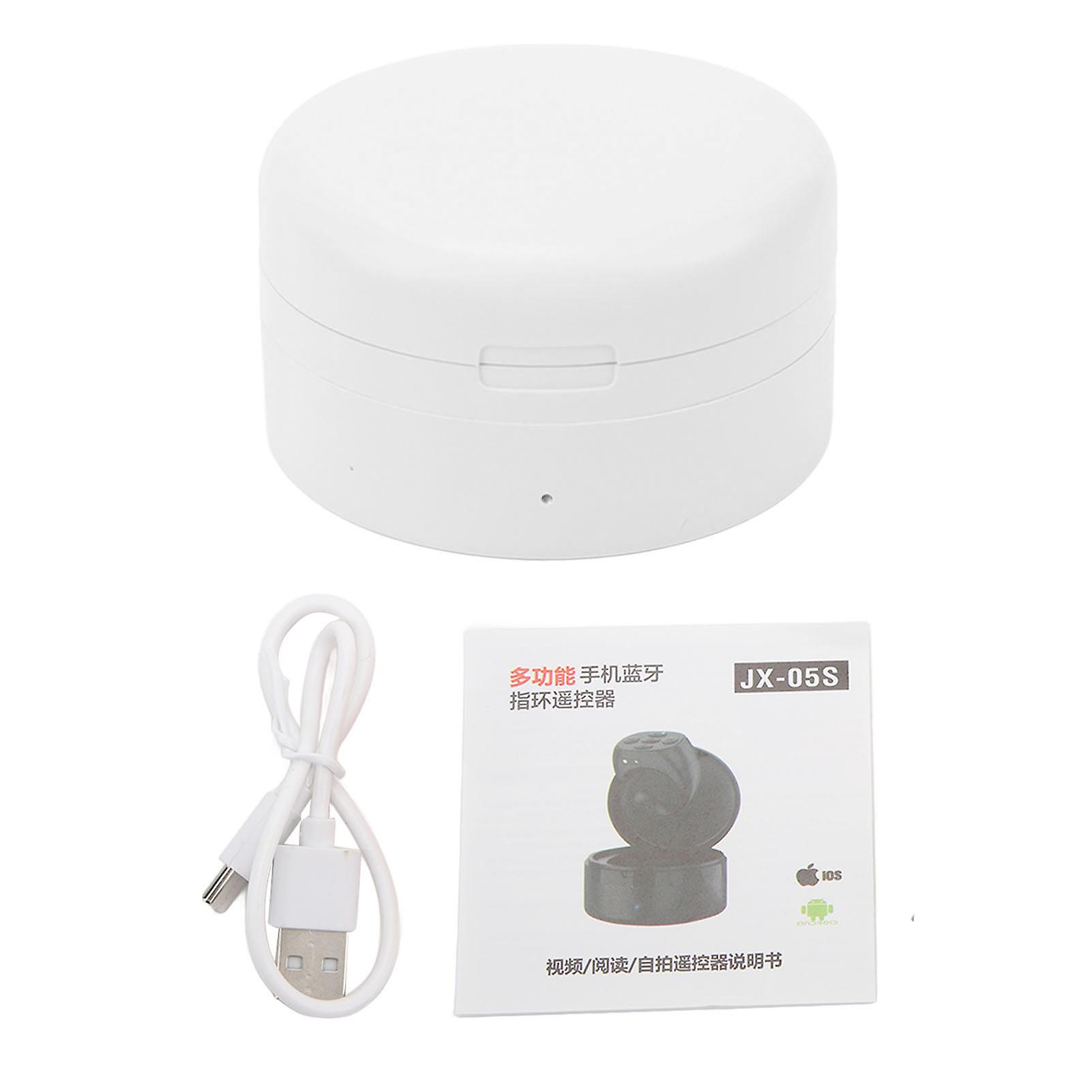 JX05S Ring Phone Remote App Portable Page Turner 10M Control Scroll Ring Clicker for Phone Tablet Camera White