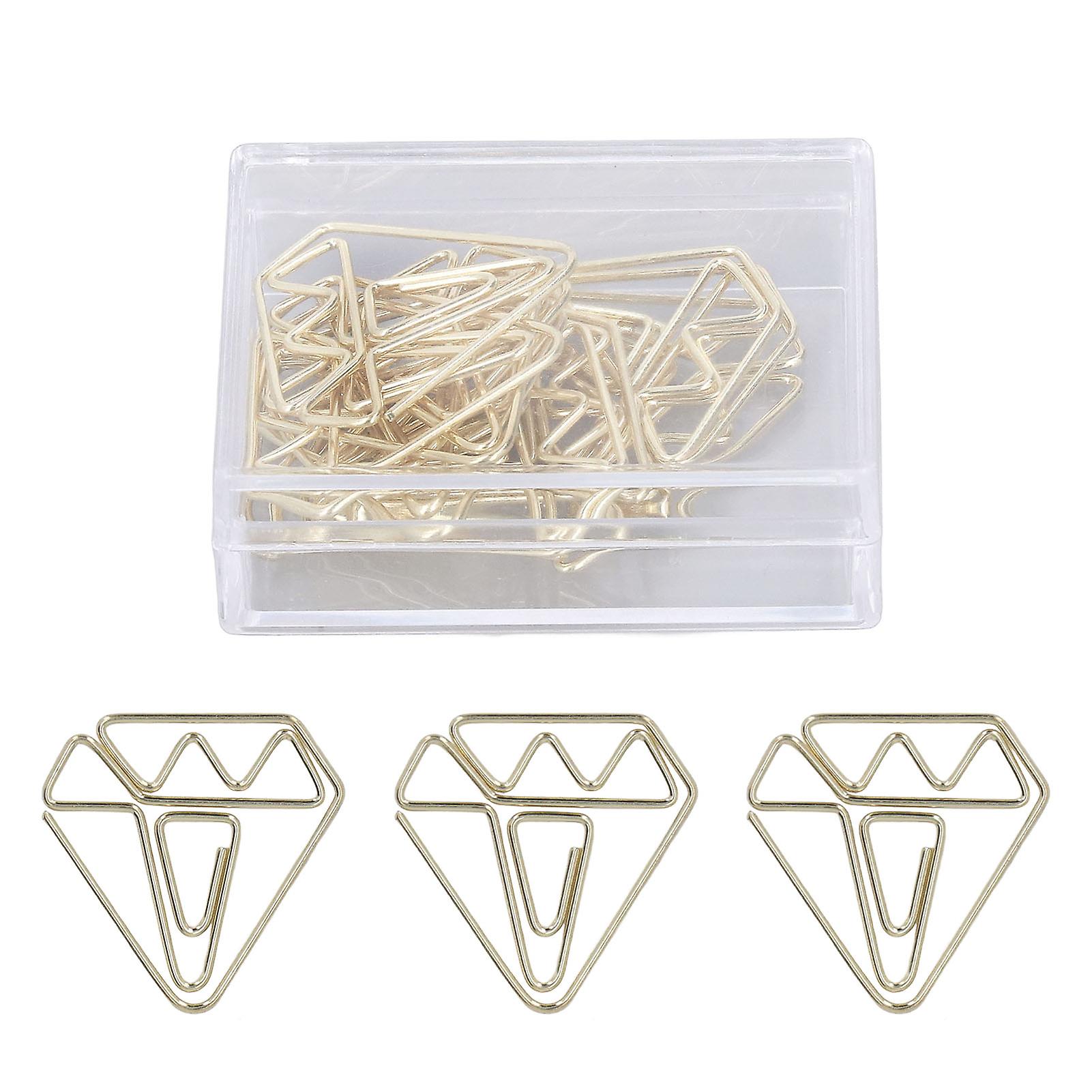 100pcs Diamond Metallic Paper Clips: Golden Electroplated Anti-Rust with Storage Box