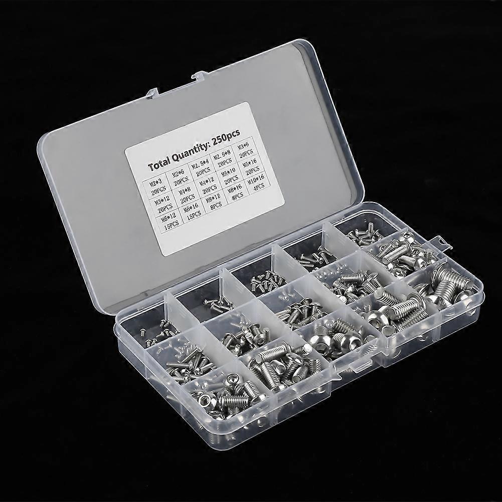 250Pcs M2/M2.5/M3/M4/M5/M6/M8/M10 Laptop/Keyboard/Phone/PC Machine Screws Set (Hex Socket Screws)