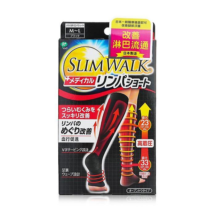 Slimwalk Compression Medical Lymphatic Open-toe Socks, Short Type - # Black (size: M-l) 1pair