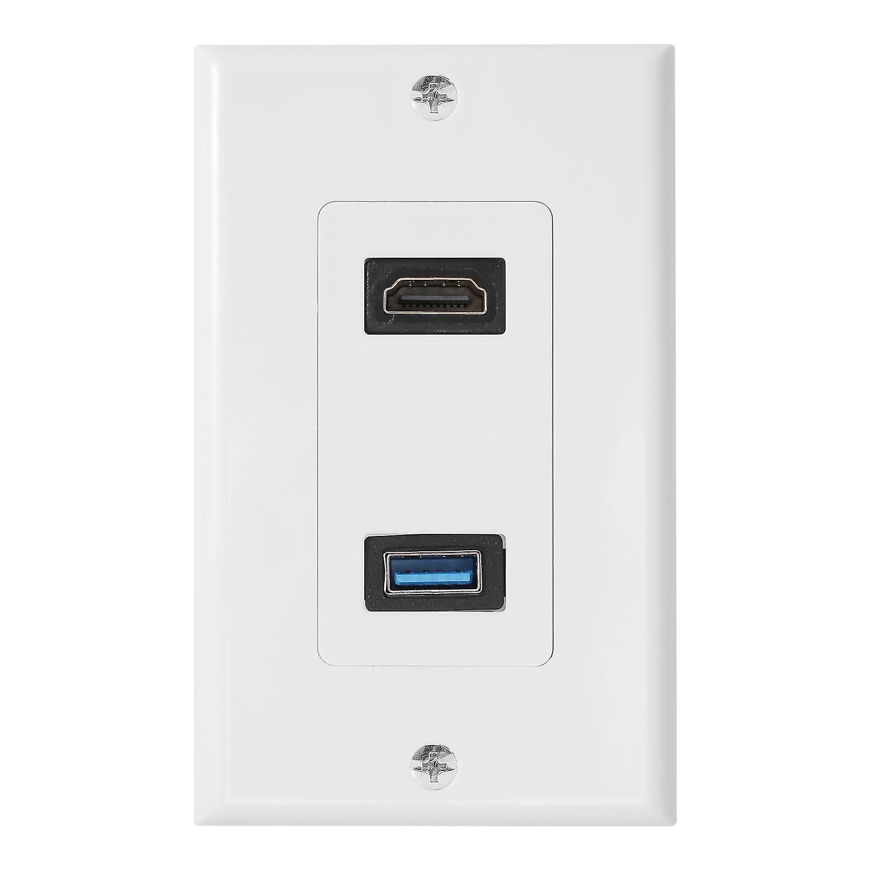 1x Hdmi + usb 3.0 Hembra de 2 puertos Placa frontal de pared Panel Outlet Socket Extender Blanco-dwdz