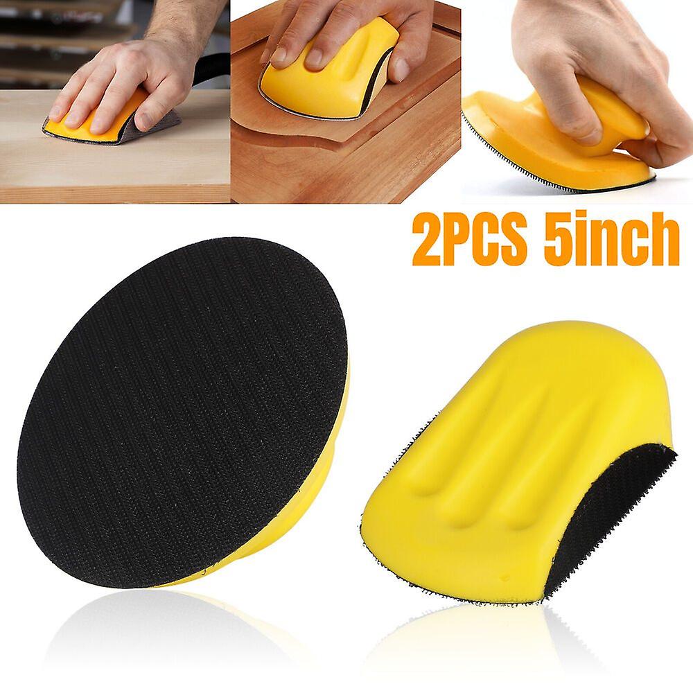 2x 5inch Mouse & Round Foam Hand Sanding Block Hook Loop Sander Disc Backin