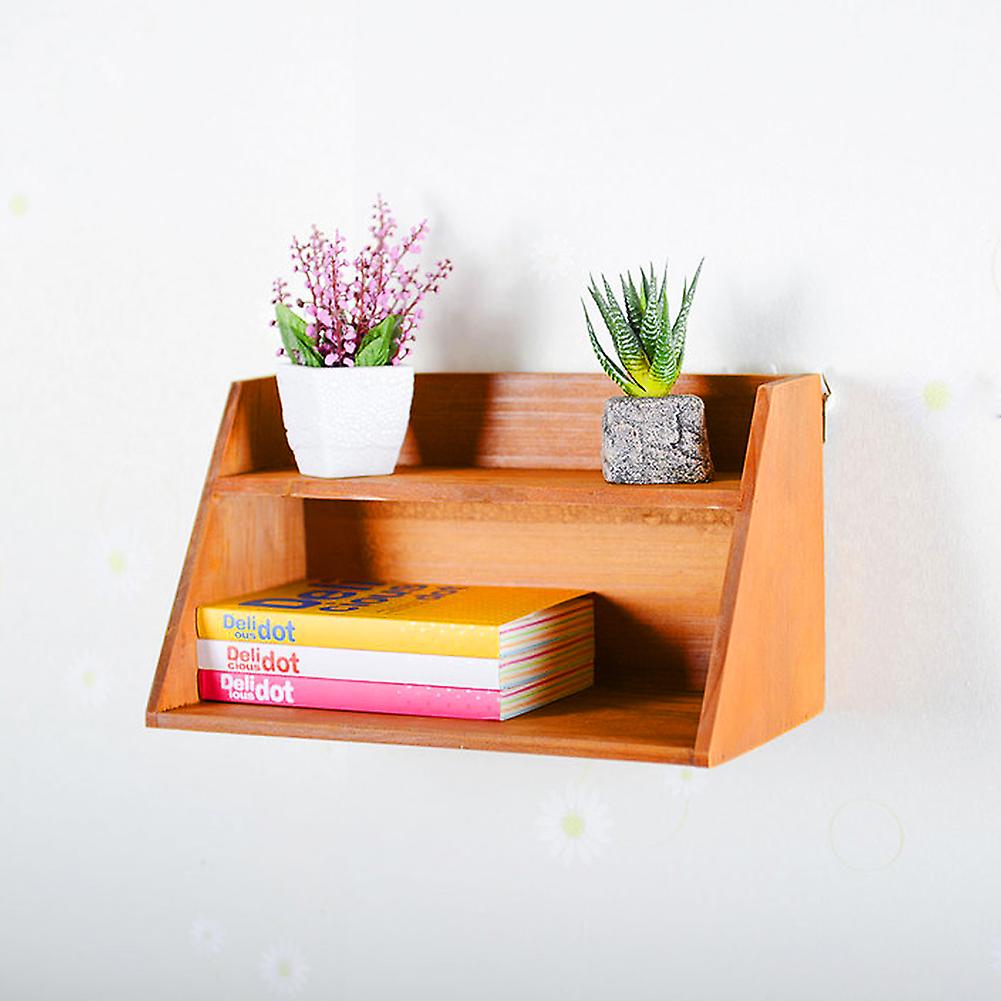Household Desktop Two Layer Solid Wood Box Retro Storage Box Potted Plant Storage Rack