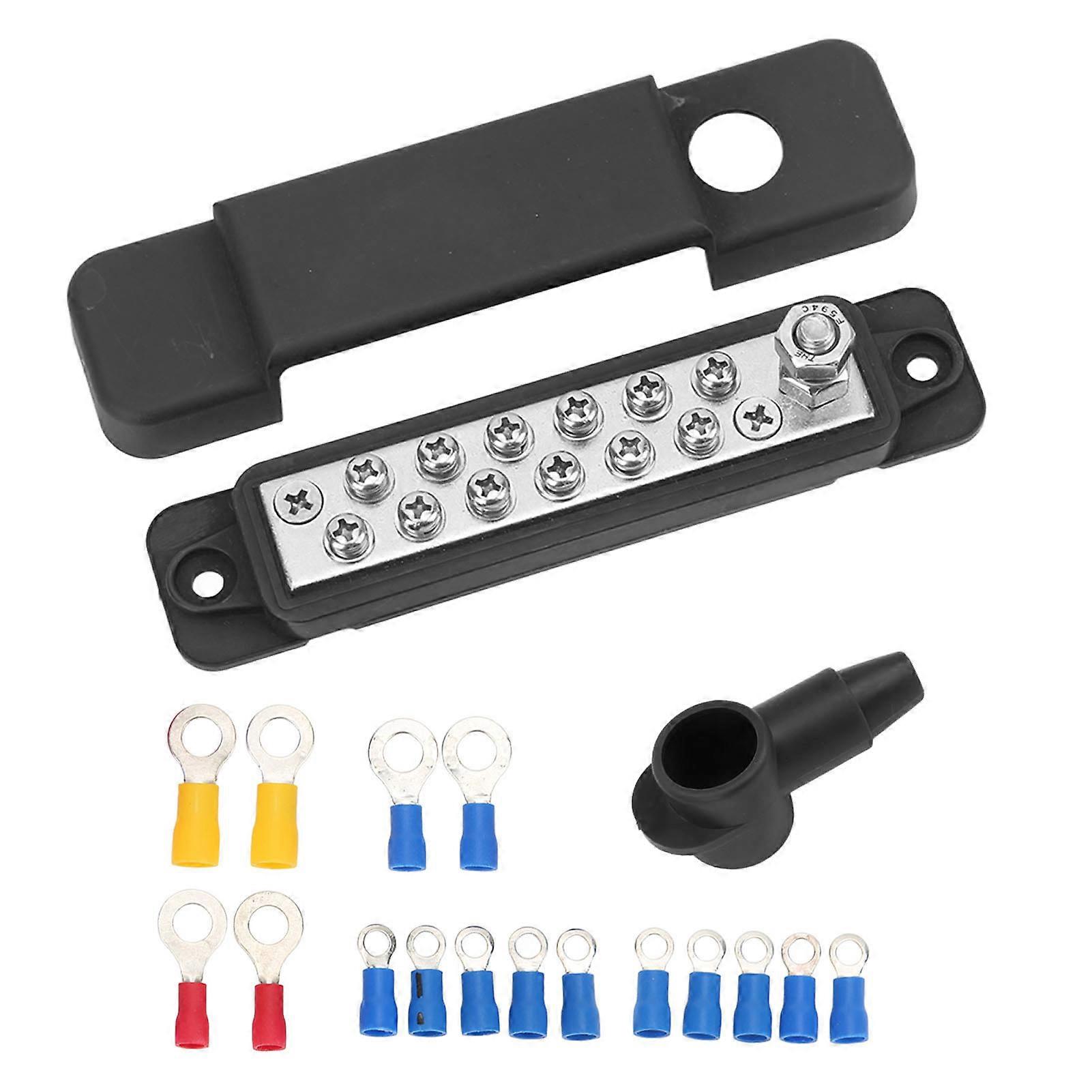 12 Terminal Distribution Block 180A Marine Supply Busbar with 16 Ring Terminal for Cars RVs Yachts Black NO.80887
