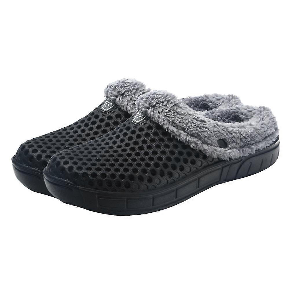 1 Pair of Classic Lined Clog Warm Fuzzy Slipper Slid on Slippers (Black)