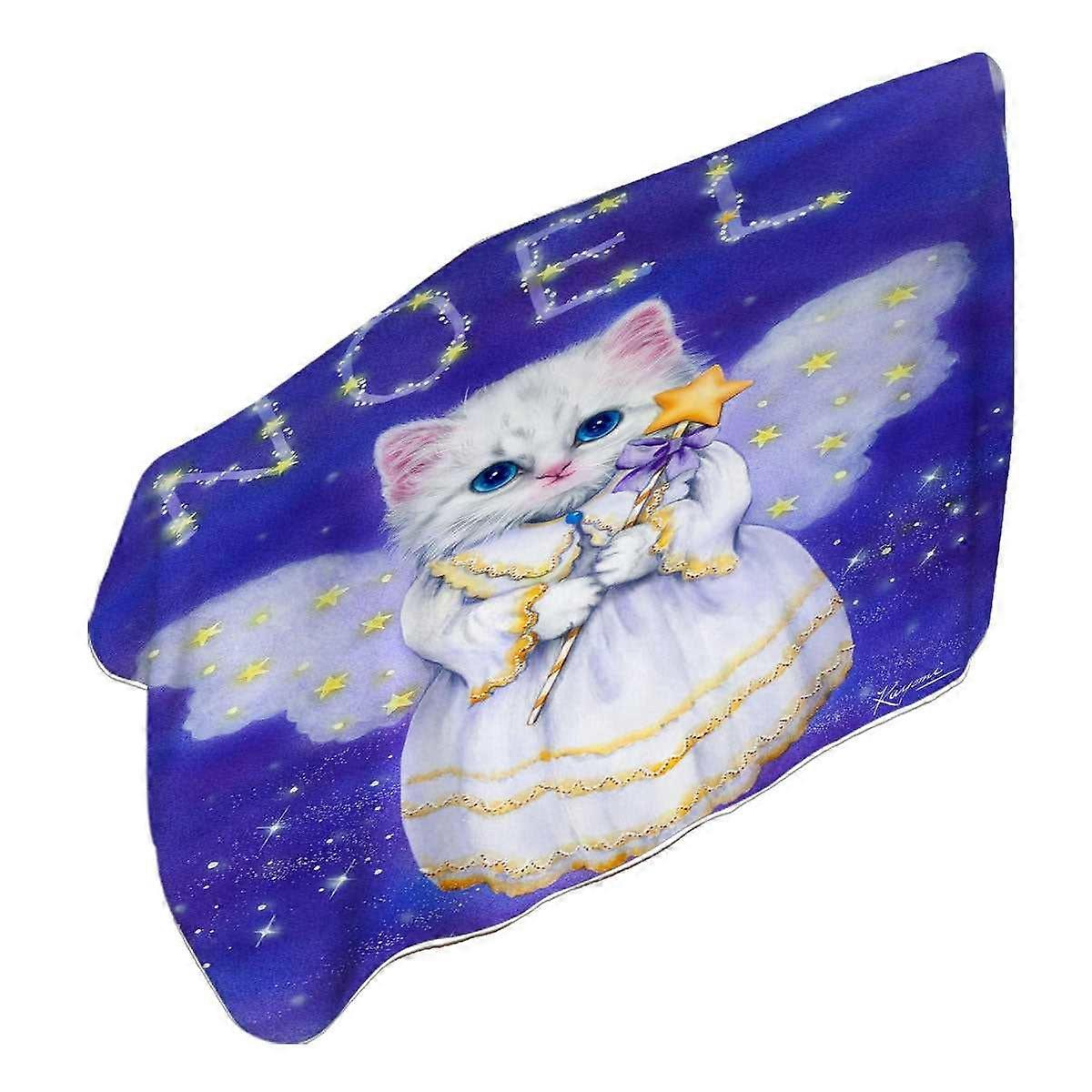 Noel White Kitten Holiday Angel Microfiber Beach Towel