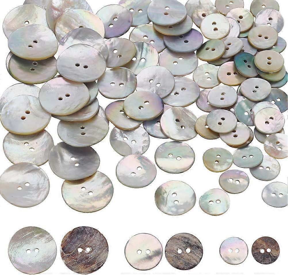 100pcs Natural Shell Buttons 3 Sizes Shell Round Buttons 2-Hole Sewing Buttons Craft Seashell Buttons