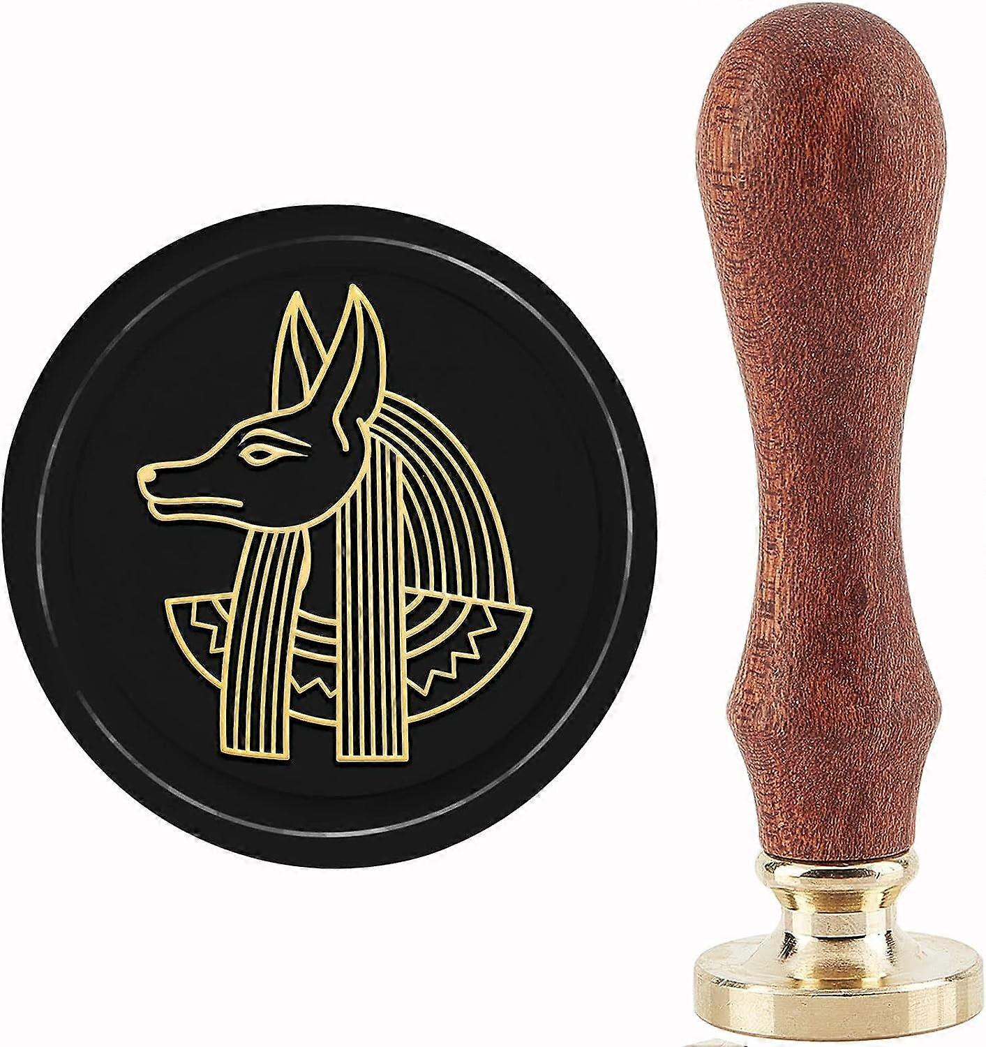 Anubis Wax Seal Stamp Egyptian Theme Mythological Sealing Stamp Copper Seals Retro Removable Brass Stamp Head with Wooden Handle for Halloween Letter 