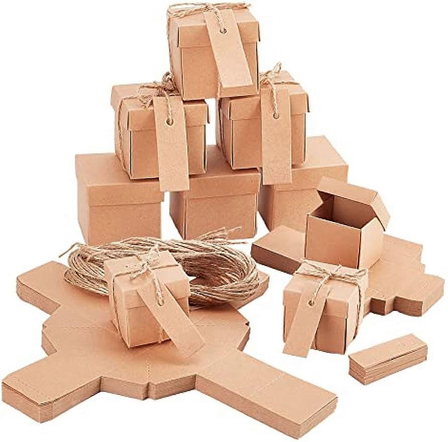 20 Pcs Kraft Paper Gift Boxes Brown Unpatterned Kraft Paper Boxes with Handles Gift Tags Kraft Paper Large Rectangular Gift Boxes Suitable for Wedding