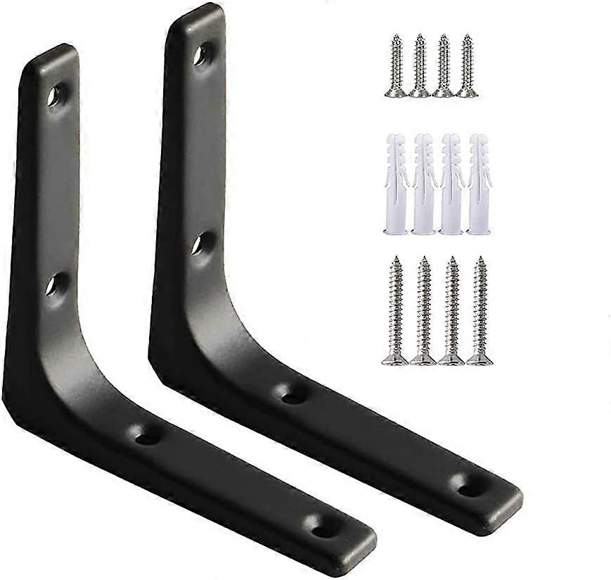 2 Pieces Heavy Duty Shelf Brackets, Wall Shelf Brackets, Black Shelf Brackets, Triangular Shelf Brackets, Steel Shelf Brackets for Kitchens, Office, S