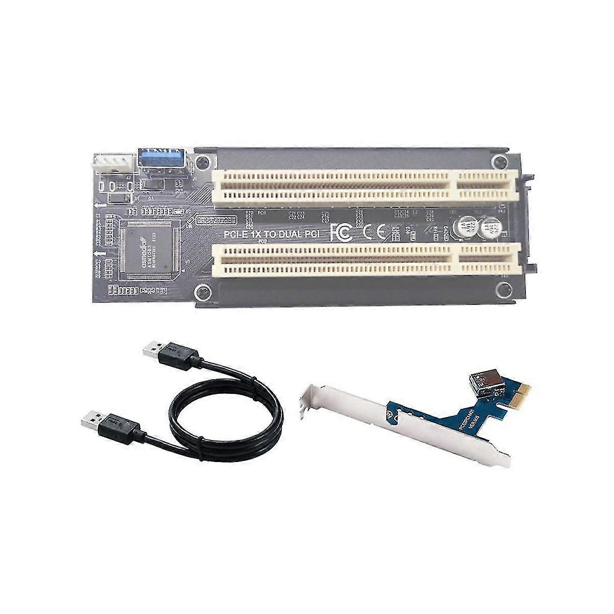 Pci-e To Dual Pci Pci- X1 Pcie To 2 Pci Adapter Riser Card With Usb 3.0 Cable For Serial Sata Sound