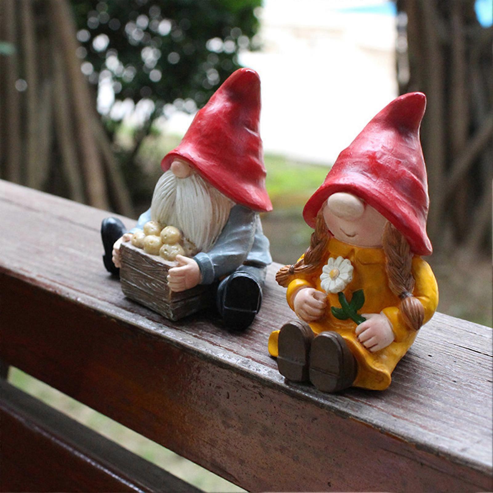 Gnome Figurine カップル像 約26cm Hand-Painted Adorable Fishing Gnome Couple Statue - 6 x 8.75 x