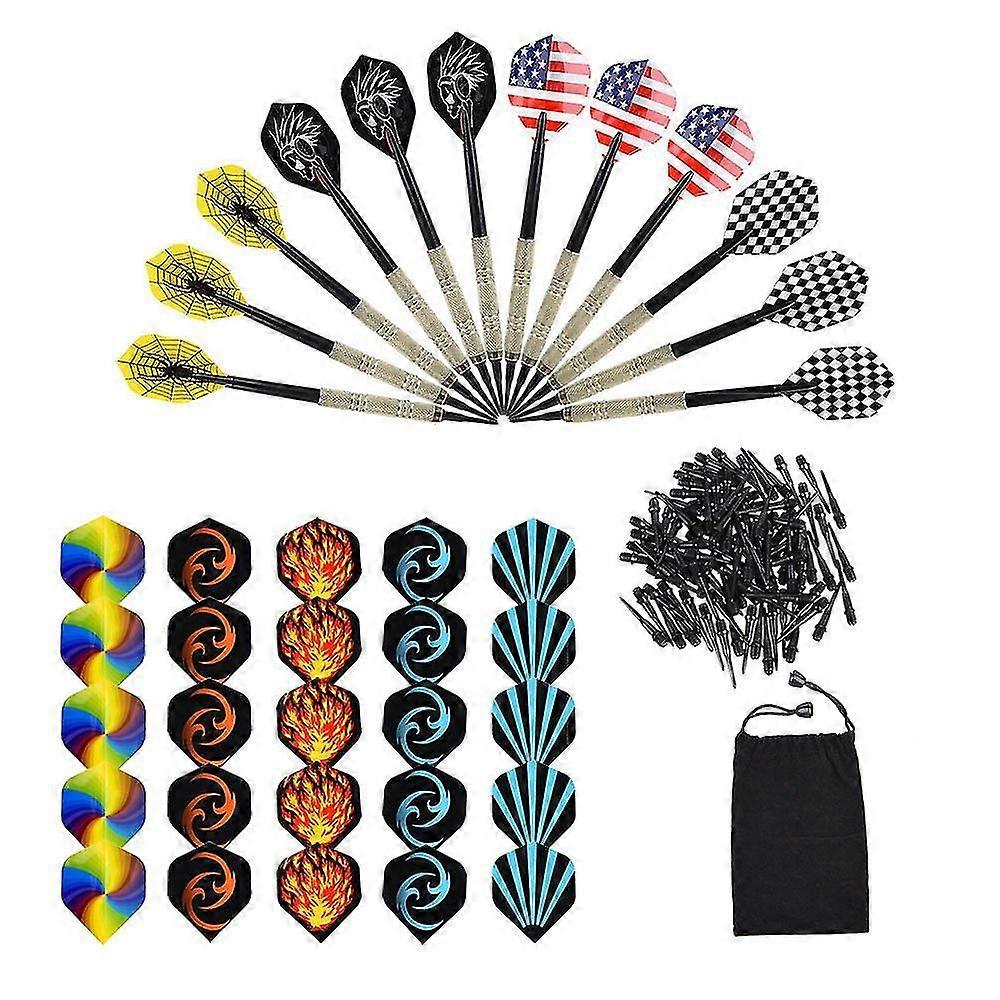 Darts Sets, 12 Packs Soft Darts mit Soft Tip Points für elektronische Dartboard mit 30 Dart Flights und 100 Black Plastic Dart Tips